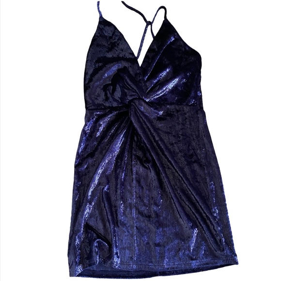 Lulus NWT Stunning Ways Navy Blue Velvet Mini Dress Size Small - Picture 4 of 5